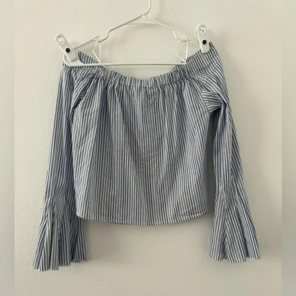 Free People March to the Beat Off the Shoulder Striped Top Bell Sleeves Sz XS - Picture 3 of 9